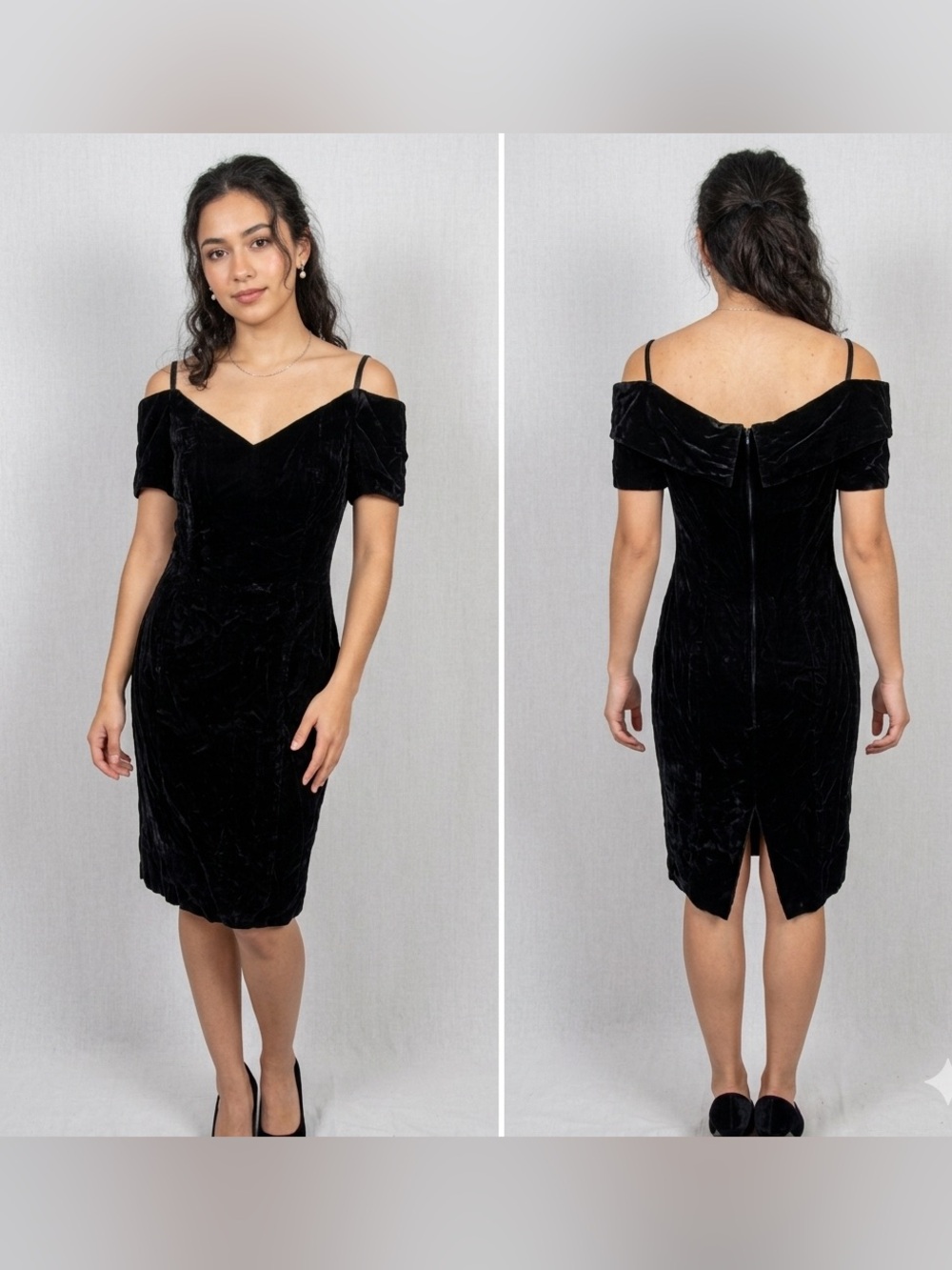 Vintage 90s Y2K Black Velvet Women’s 9/10 Glenrob Pencil Sheath Dress USA Made